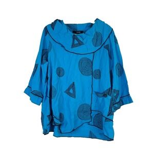 Ali Miles Womens Cowl Neck Tunic Shirt Top Size 0X Artsy Lagenlook Embroidered‎